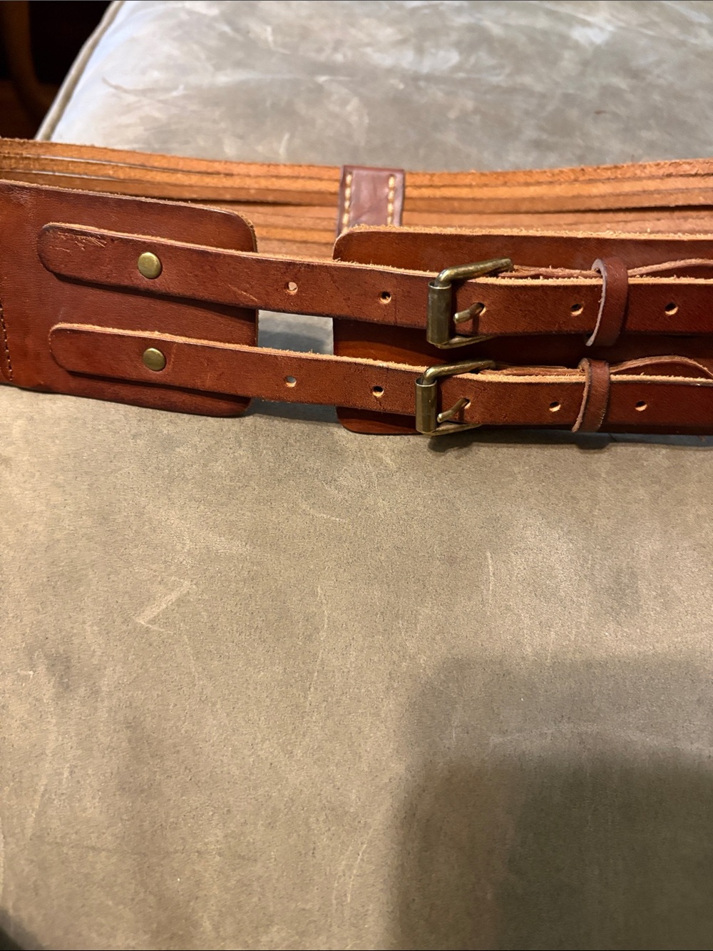 J. Crew Tan Leather Double-Buckle Waist Belt